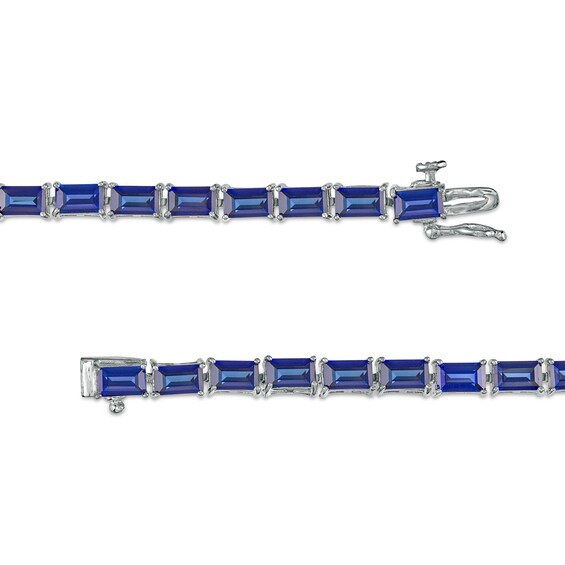 Baguette Blue Lab-Created Sapphire Line Bracelet in Sterling Silver - 7.25"