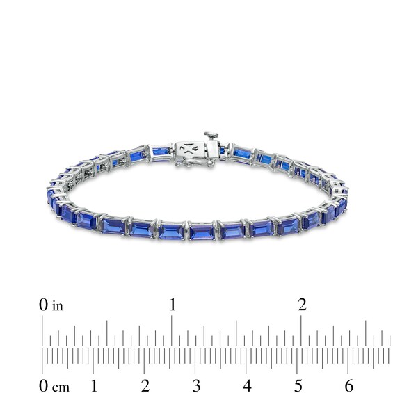 Baguette Blue Lab-Created Sapphire Line Bracelet in Sterling Silver - 7.25"