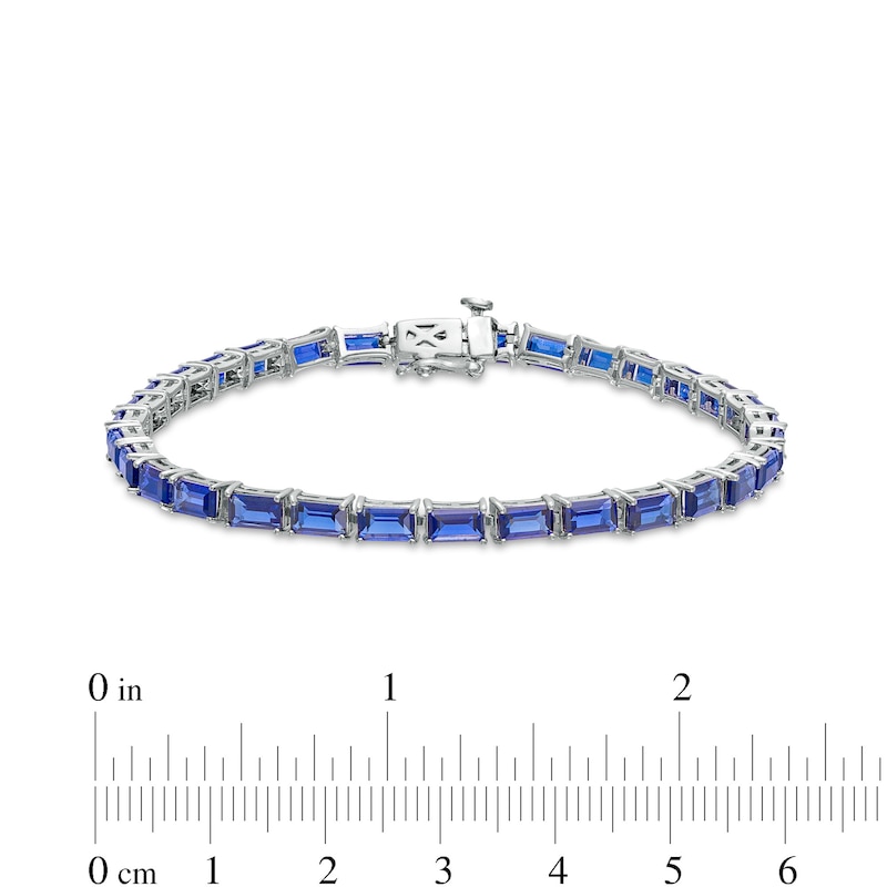 Main Image 4 of Baguette Blue Lab-Created Sapphire Line Bracelet in Sterling Silver - 7.25"
