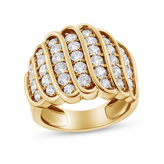 2 CT. T.w. Diamond Multi-Row Waterfall Ring in Sterling Silver with 14K Gold Plate