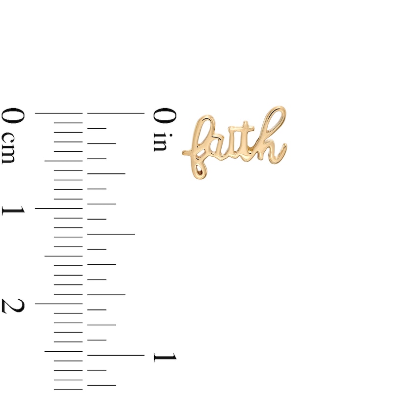 Cursive "faith" and "love" Mismatch Stud Earrings in 10K Gold