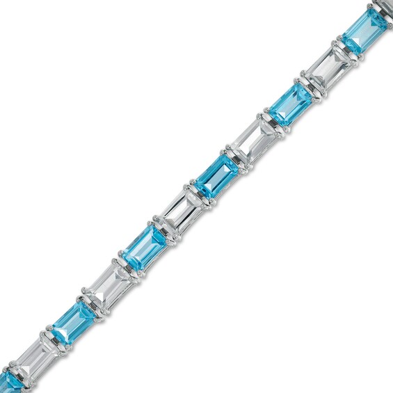 Baguette Swiss Blue Topaz and White Lab-Created Sapphire Alternating Line Bracelet in Sterling Silver - 7.25"