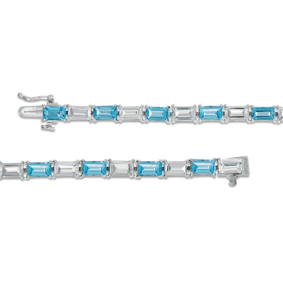 Baguette Swiss Blue Topaz and White Lab-Created Sapphire Alternating Line Bracelet in Sterling Silver - 7.25"