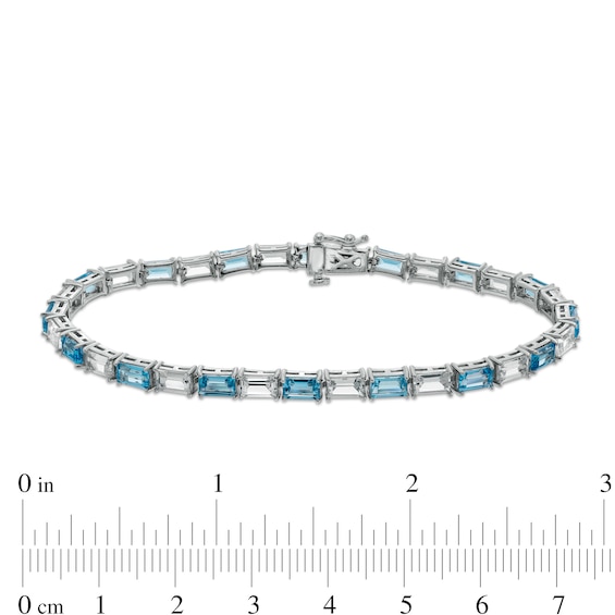 Baguette Swiss Blue Topaz and White Lab-Created Sapphire Alternating Line Bracelet in Sterling Silver - 7.25"