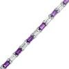 Thumbnail Image 1 of Baguette Amethyst and White Lab-Created Sapphire Alternating Line Bracelet in Sterling Silver - 7.25"