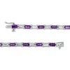 Thumbnail Image 3 of Baguette Amethyst and White Lab-Created Sapphire Alternating Line Bracelet in Sterling Silver - 7.25"