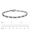 Thumbnail Image 4 of Baguette Amethyst and White Lab-Created Sapphire Alternating Line Bracelet in Sterling Silver - 7.25"