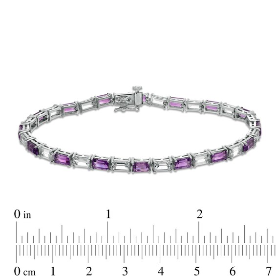 Baguette Amethyst and White Lab-Created Sapphire Alternating Line Bracelet in Sterling Silver - 7.25"