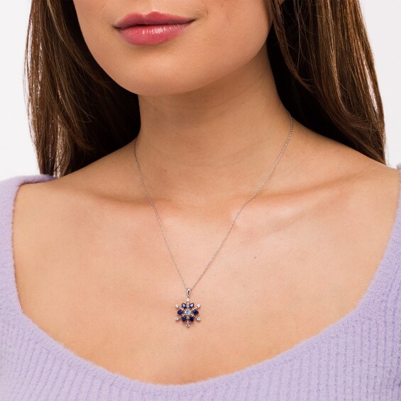 Swiss Blue Topaz and Pear-Shaped Blue Lab-Created Sapphire Snowflake Pendant in Sterling Silver