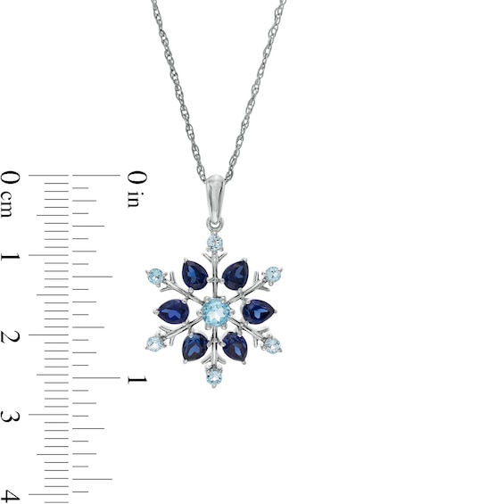 Swiss Blue Topaz and Pear-Shaped Blue Lab-Created Sapphire Snowflake Pendant in Sterling Silver