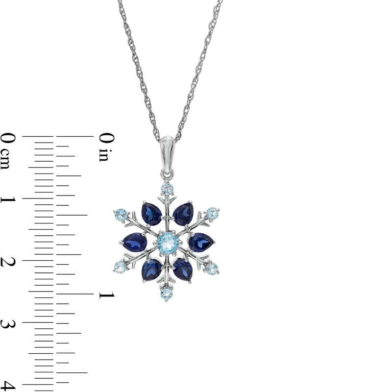 Main Image 3 of Swiss Blue Topaz and Pear-Shaped Blue Lab-Created Sapphire Snowflake Pendant in Sterling Silver