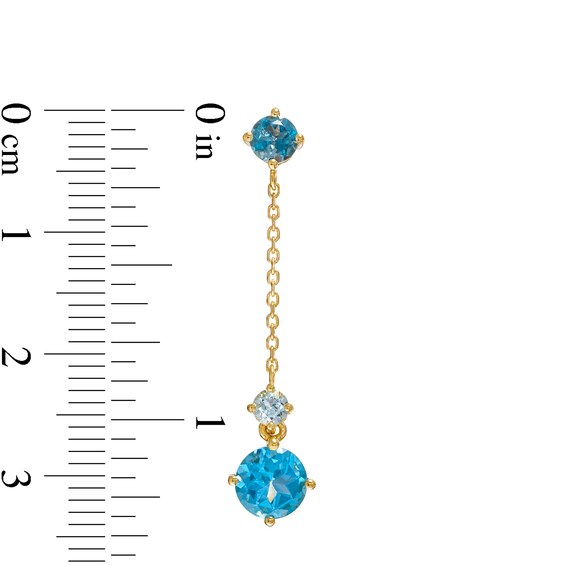 Swiss, London and Sky Blue Topaz Linear Chain Drop Earrings in 10K Gold