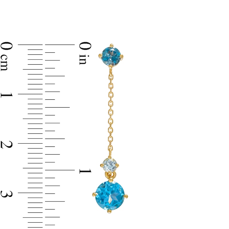 Main Image 3 of Swiss, London and Sky Blue Topaz Linear Chain Drop Earrings in 10K Gold