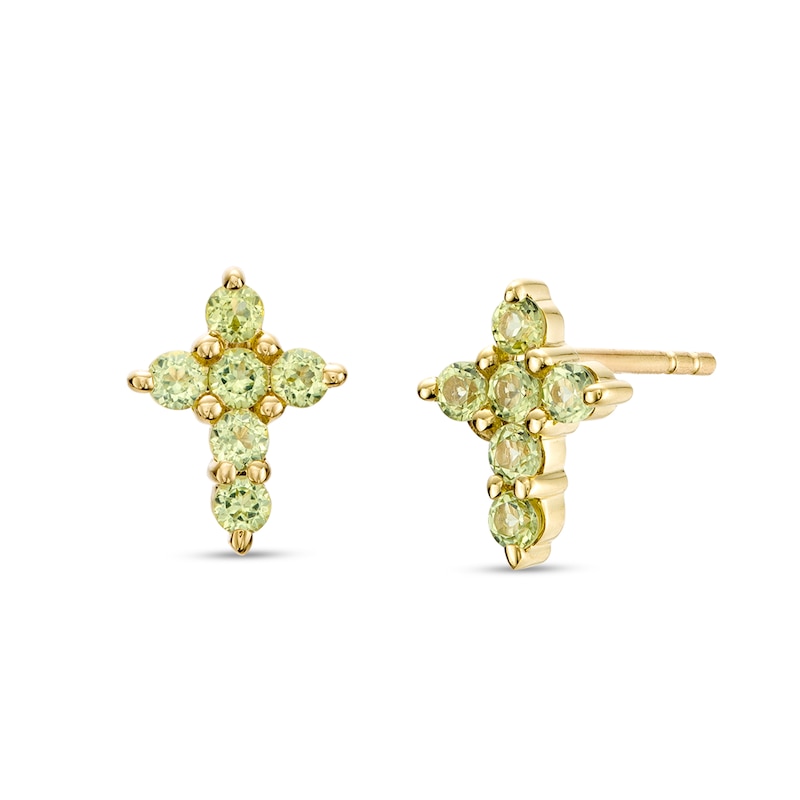 Main Image 1 of Peridot Mini Cross Stud Earrings in 10K Gold