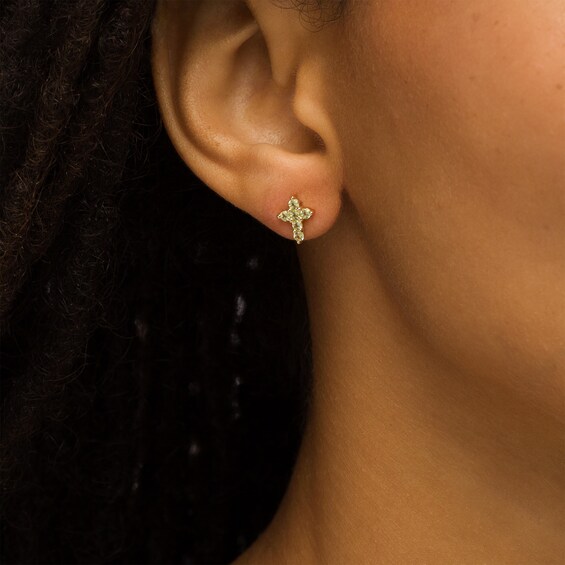Peridot Mini Cross Stud Earrings in 10K Gold