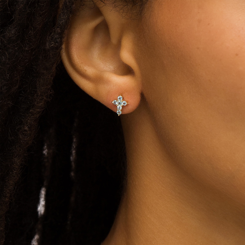 Main Image 2 of Swiss Blue Topaz Mini Cross Stud Earrings in 10K Gold