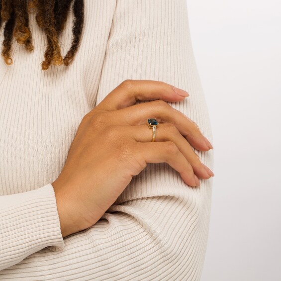8.0mm Cushion-Cut London Blue and White Topaz Side Accent Ring in 10K Gold