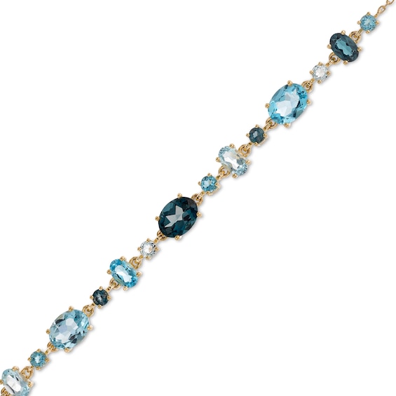 Multi-Shaped London, Swiss and Sky Blue Topaz Alternating Line Bracelet in 10K Gold - 7.25"