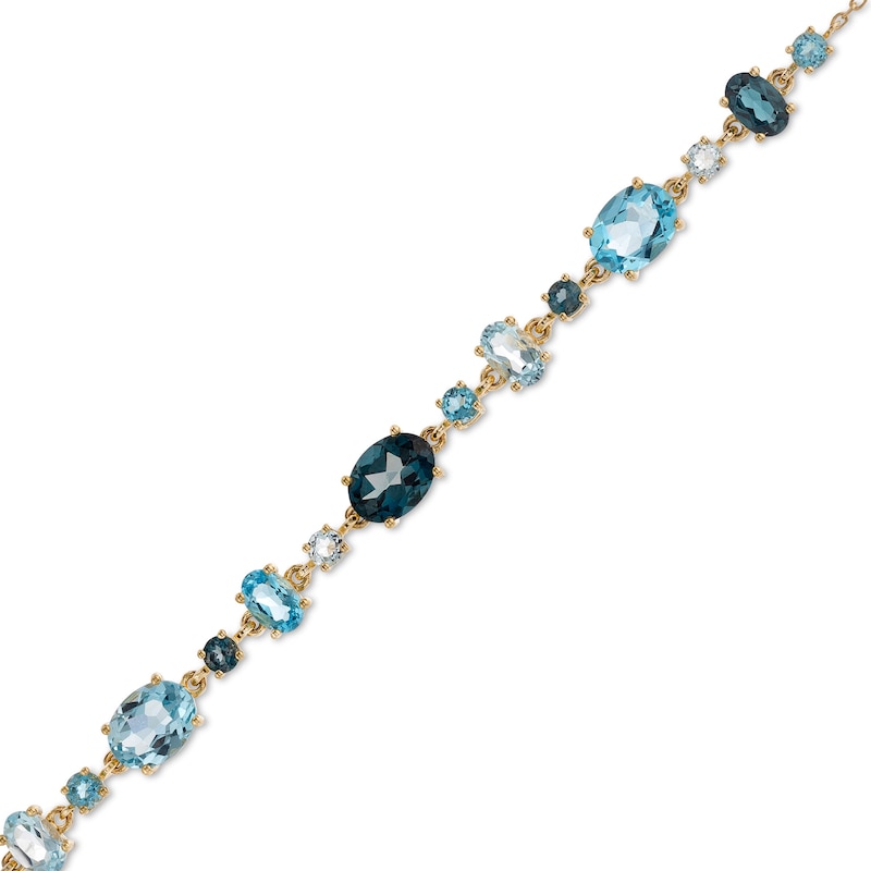 Main Image 1 of Multi-Shaped London, Swiss and Sky Blue Topaz Alternating Line Bracelet in 10K Gold - 7.25"