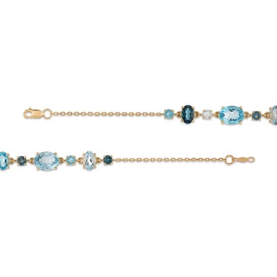 Multi-Shaped London, Swiss and Sky Blue Topaz Alternating Line Bracelet in 10K Gold - 7.25"