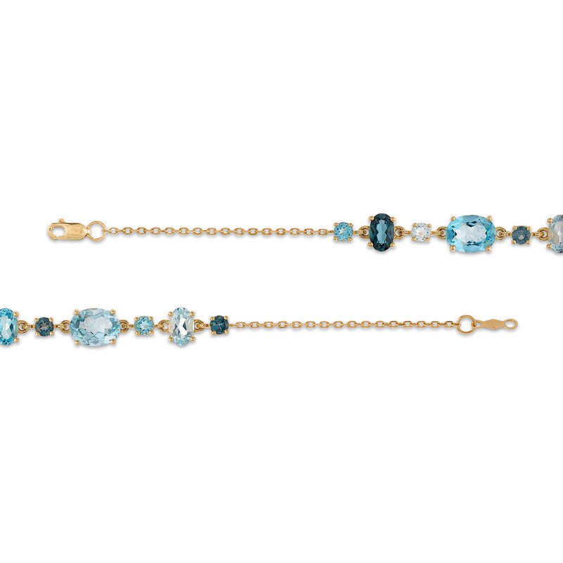Main Image 3 of Multi-Shaped London, Swiss and Sky Blue Topaz Alternating Line Bracelet in 10K Gold - 7.25"
