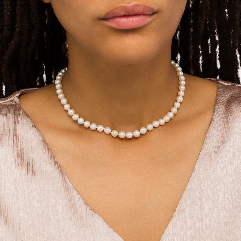 IMPERIAL® 6.0-7.0mm Cultured Freshwater Pearl Strand Choker Necklace with 14K Gold Extender and Clasp - 16"