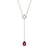 Thumbnail Image 1 of Pear-Shaped Rhodolite Garnet and 1/10 CT. T.W. Diamond Open Rhombus "Y" Necklace in 10K Gold