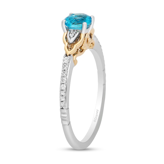 Enchanted Disney Jasmine Swiss Blue Topaz and 1/10 CT. T.w. Diamond Ring in Sterling Silver and 10K Gold
