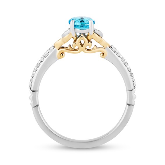 Enchanted Disney Jasmine Swiss Blue Topaz and 1/10 CT. T.w. Diamond Ring in Sterling Silver and 10K Gold