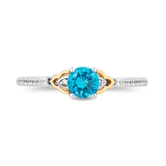 Enchanted Disney Jasmine Swiss Blue Topaz and 1/10 CT. T.w. Diamond Ring in Sterling Silver and 10K Gold