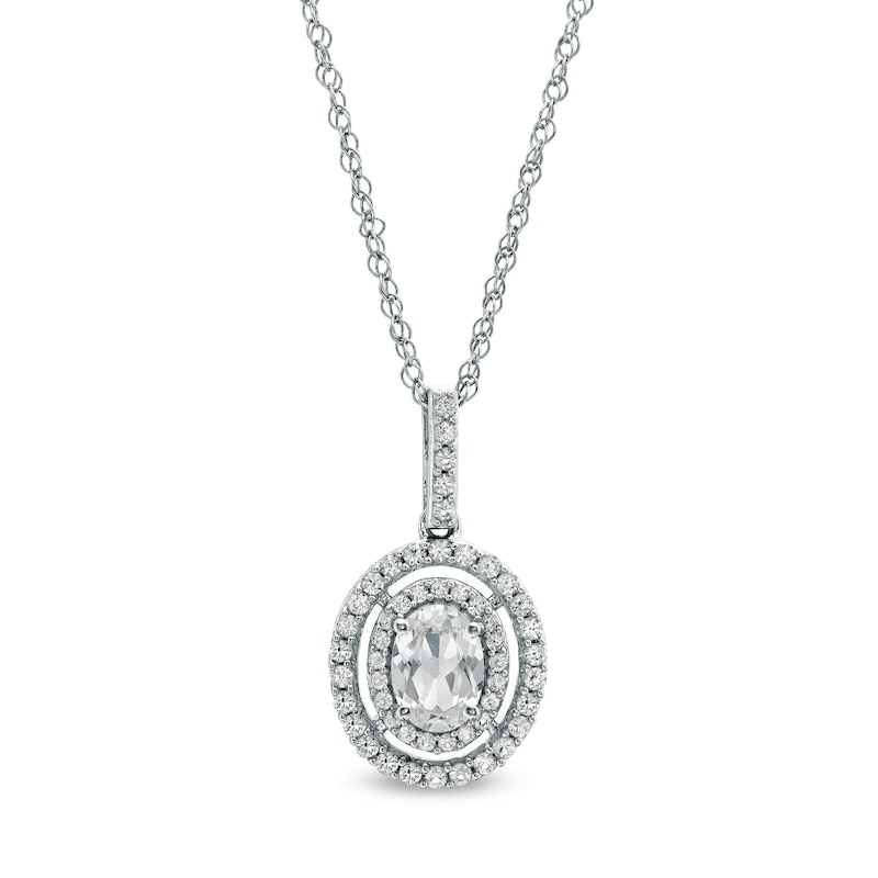 Main Image 1 of Oval White Lab-Created Sapphire Pendant in Sterling Silver