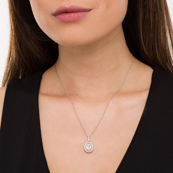 Oval White Lab-Created Sapphire Pendant in Sterling Silver