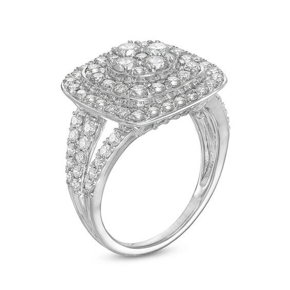 2 CT. T.w. Cushion-Shaped Multi-Diamond Double Frame Split Shank Ring in 10K White Gold