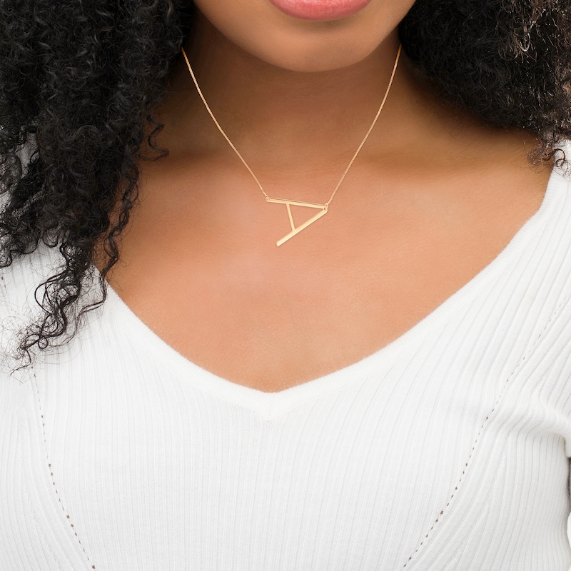 Sideways Uppercase Block Initial Necklace in 10K Gold Over Silver (1 Letter)