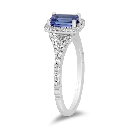 Enchanted Disney Ariel Blue Tanzanite and 3/8 CT. T.w. Diamond Frame Split Shank Engagement Ring in 14K White Gold