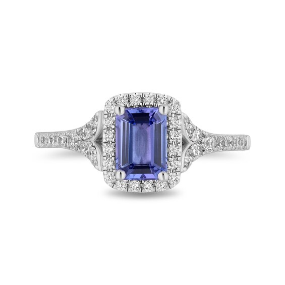 Enchanted Disney Ariel Blue Tanzanite and 3/8 CT. T.w. Diamond Frame Split Shank Engagement Ring in 14K White Gold