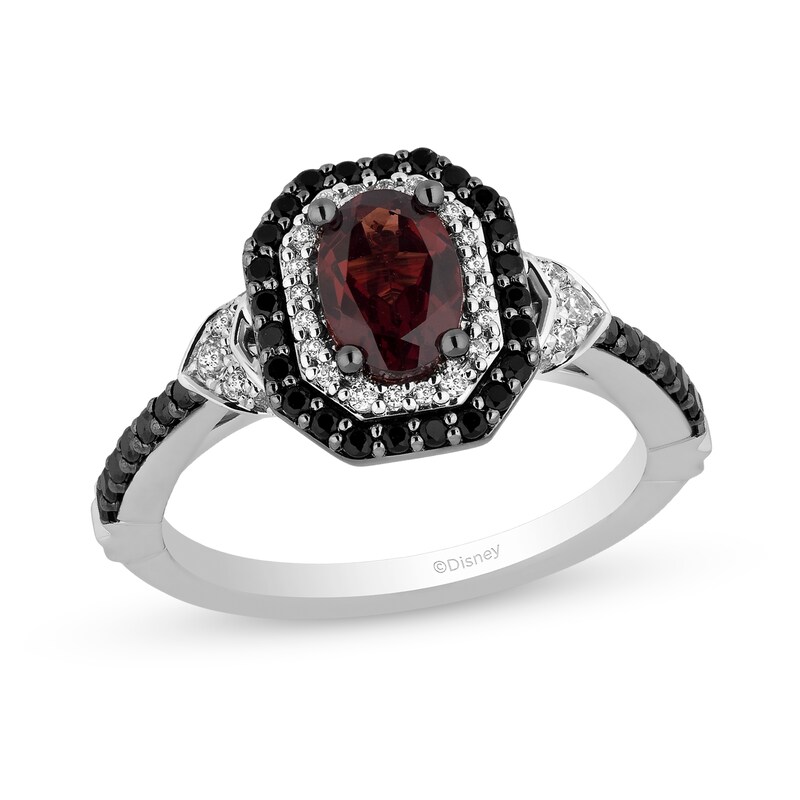 Main Image 1 of Enchanted Disney Villains Garnet and 1/2 CT. T.W. Black and White Diamond Engagement Ring in 14K Two-Tone Gold