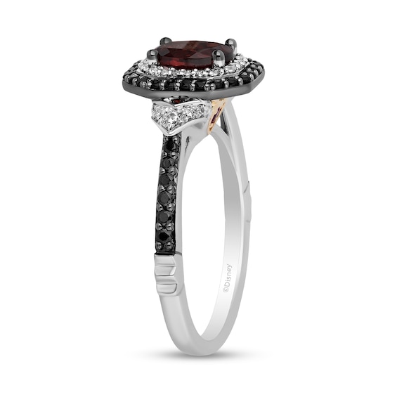 Enchanted Disney Villains Garnet and 1/2 CT. T.w. Black and White Diamond Engagement Ring in 14K Two-Tone Gold