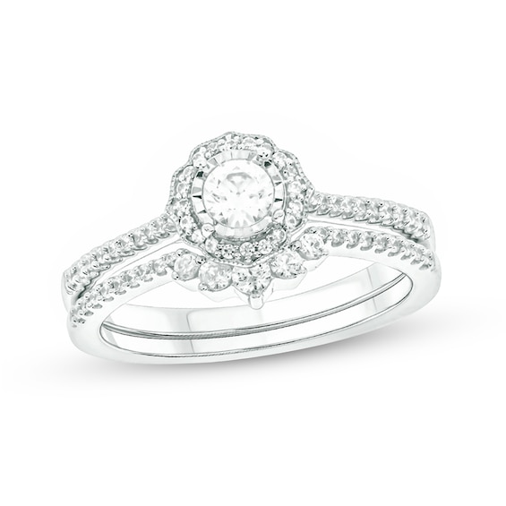 1/2 CT. T.w. Diamond Frame Vintage-Style Flower Bridal Set in 10K Gold (I/I2