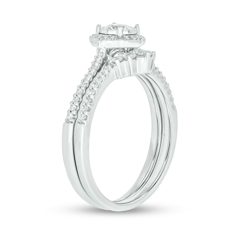 Main Image 2 of 1/2 CT. T.W. Diamond Frame Vintage-Style Flower Bridal Set in 10K White Gold (I/I2)