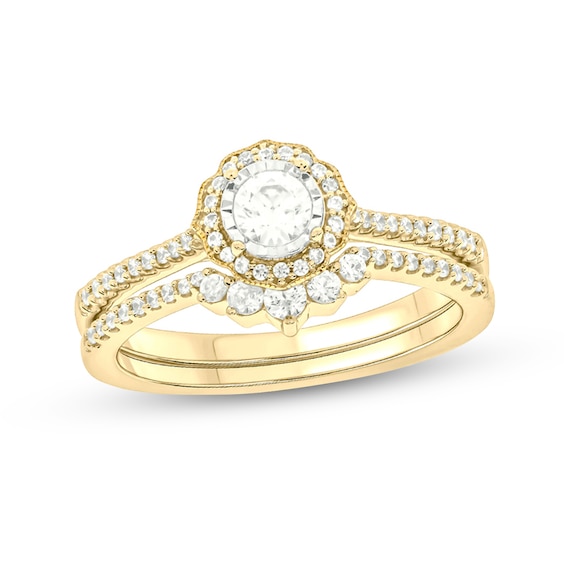 1/2 CT. T.w. Diamond Frame Vintage-Style Flower Bridal Set in 10K Gold (I/I2)