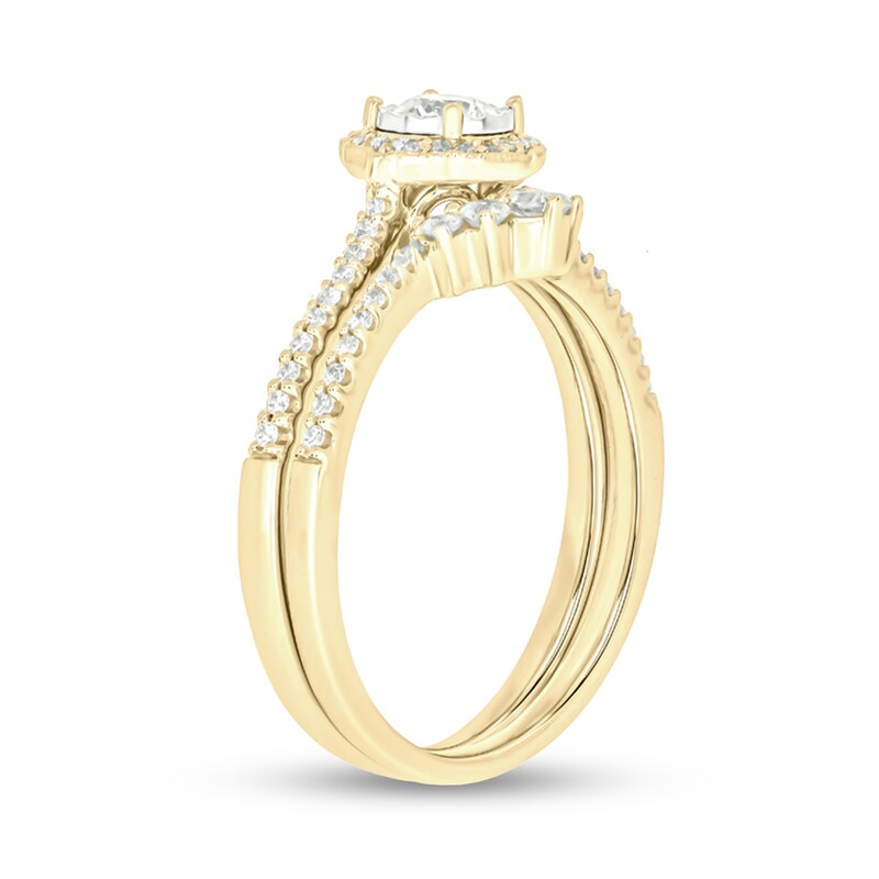 Main Image 2 of 1/2 CT. T.W. Diamond Frame Vintage-Style Flower Bridal Set in 10K Gold (I/I2)