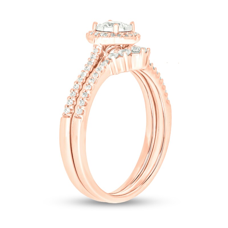 Main Image 2 of 1/2 CT. T.W. Diamond Frame Vintage-Style Flower Bridal Set in 10K Rose Gold (I/I2)