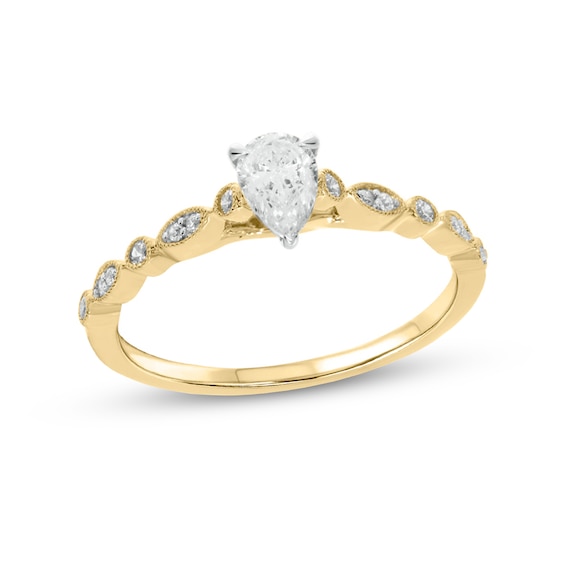 1/2 CT. T.w. Pear-Shaped Diamond Vintage-Style Scallop Shank Engagement Ring in 10K Gold (I/I2)