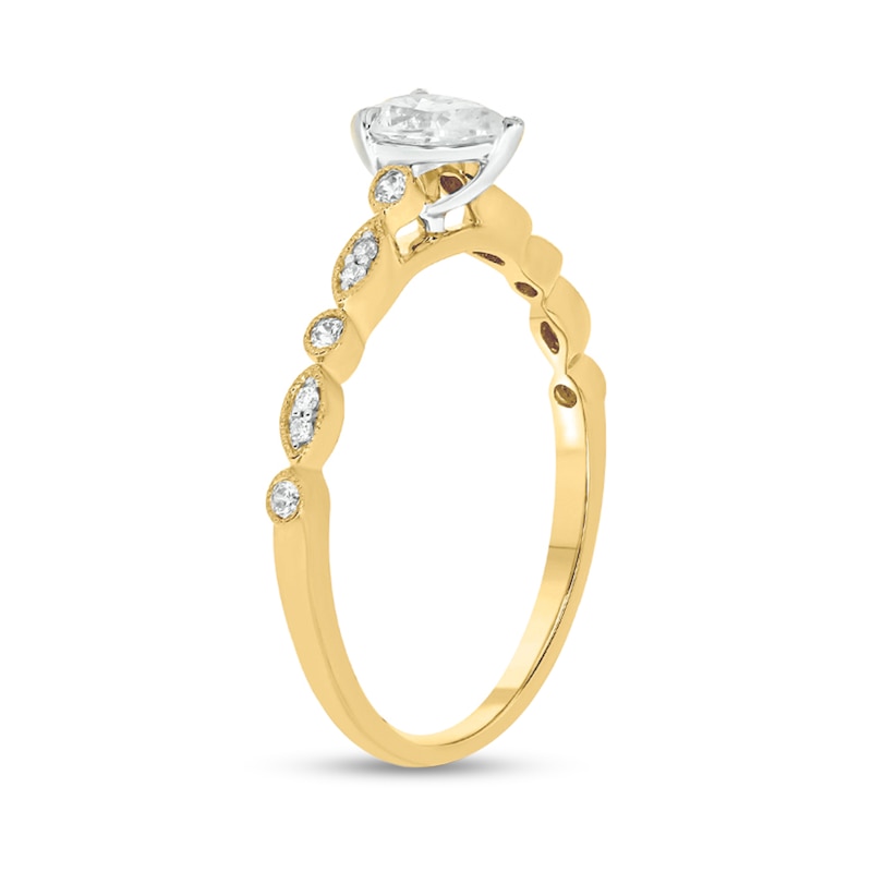 Main Image 2 of 1/2 CT. T.W. Pear-Shaped Diamond Vintage-Style Scallop Shank Engagement Ring in 10K Gold (I/I2)