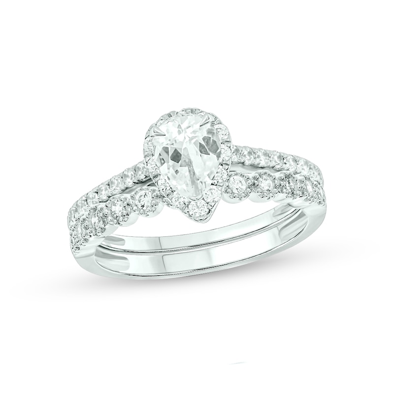 Main Image 1 of 1 CT. T.W. Pear-Shaped Diamond Frame Bridal Set in 14K White Gold (I/I2)