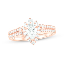 1 CT. T.W. Pear-Shaped Diamond Frame Contour Bridal Set in 14K Rose Gold (I/I2)