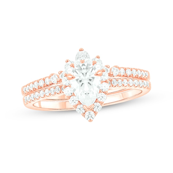 1 CT. T.w. Pear-Shaped Diamond Frame Contour Bridal Set in 14K Rose Gold (I/I2)