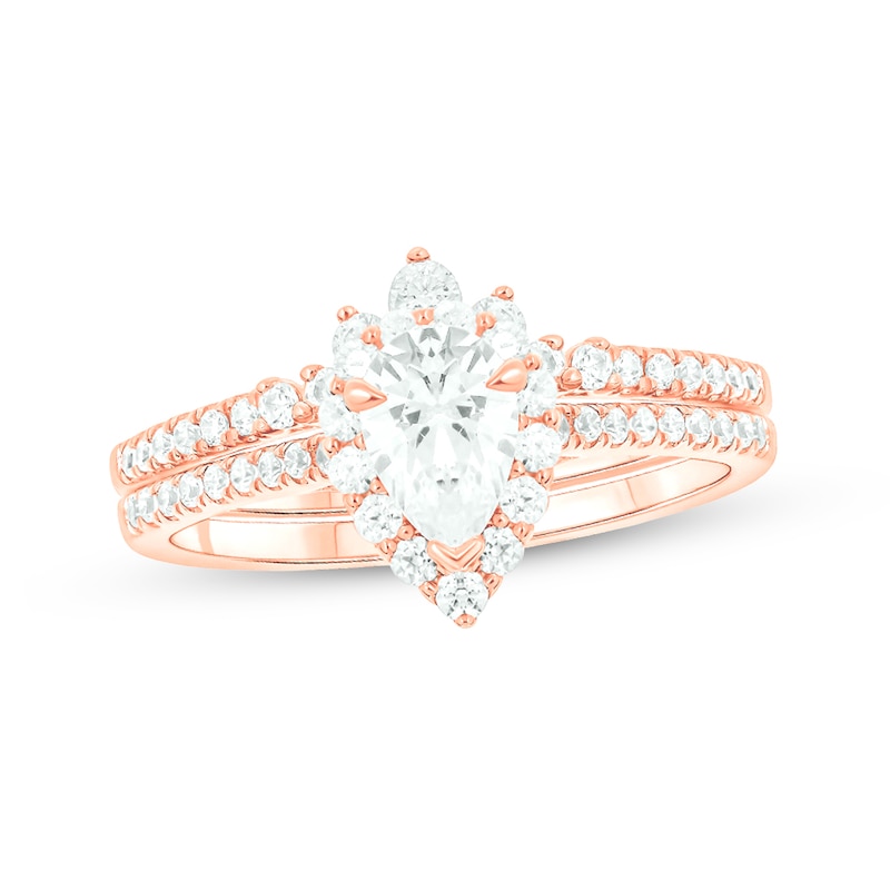Main Image 1 of 1 CT. T.W. Pear-Shaped Diamond Frame Contour Bridal Set in 14K Rose Gold (I/I2)