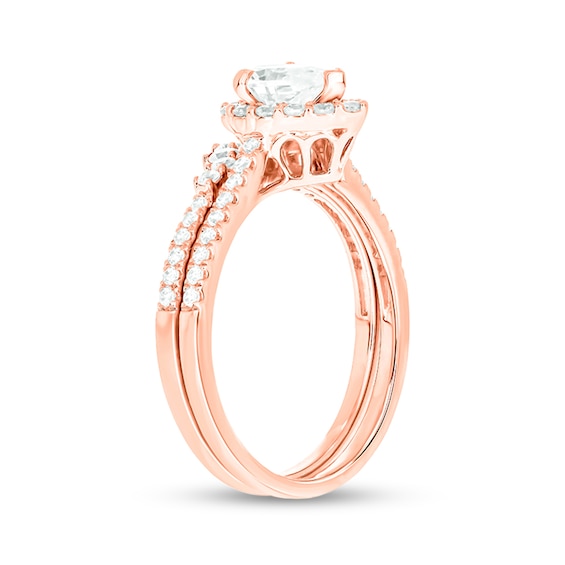 1 CT. T.w. Pear-Shaped Diamond Frame Contour Bridal Set in 14K Rose Gold (I/I2)